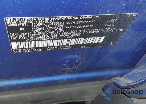 2016 Toyota Rav4 Xle from USA, damaged, VIN 2T3RFREV6GW497625